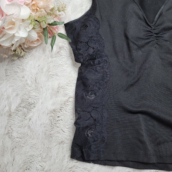 Y2K Cinema Etoile Lace Side Ruch Neck Detail V Neck Blouse Size S - Picture 6 of 11